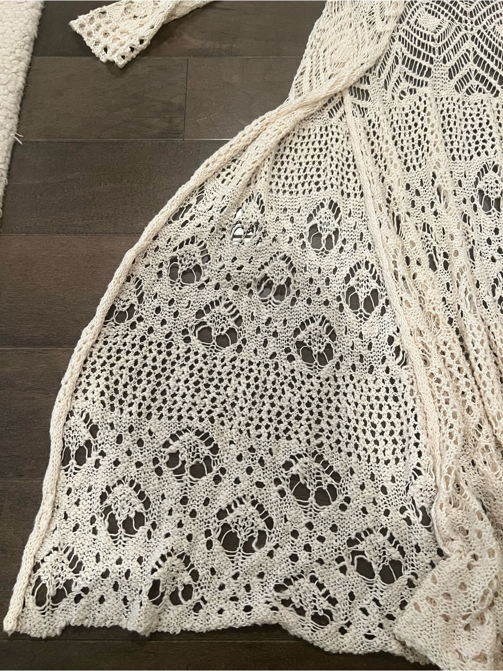 Vintage Mossimo Supply Co. Boho Cream Crochet Long Open Front Summer Duster Coat - Picture 7 of 10